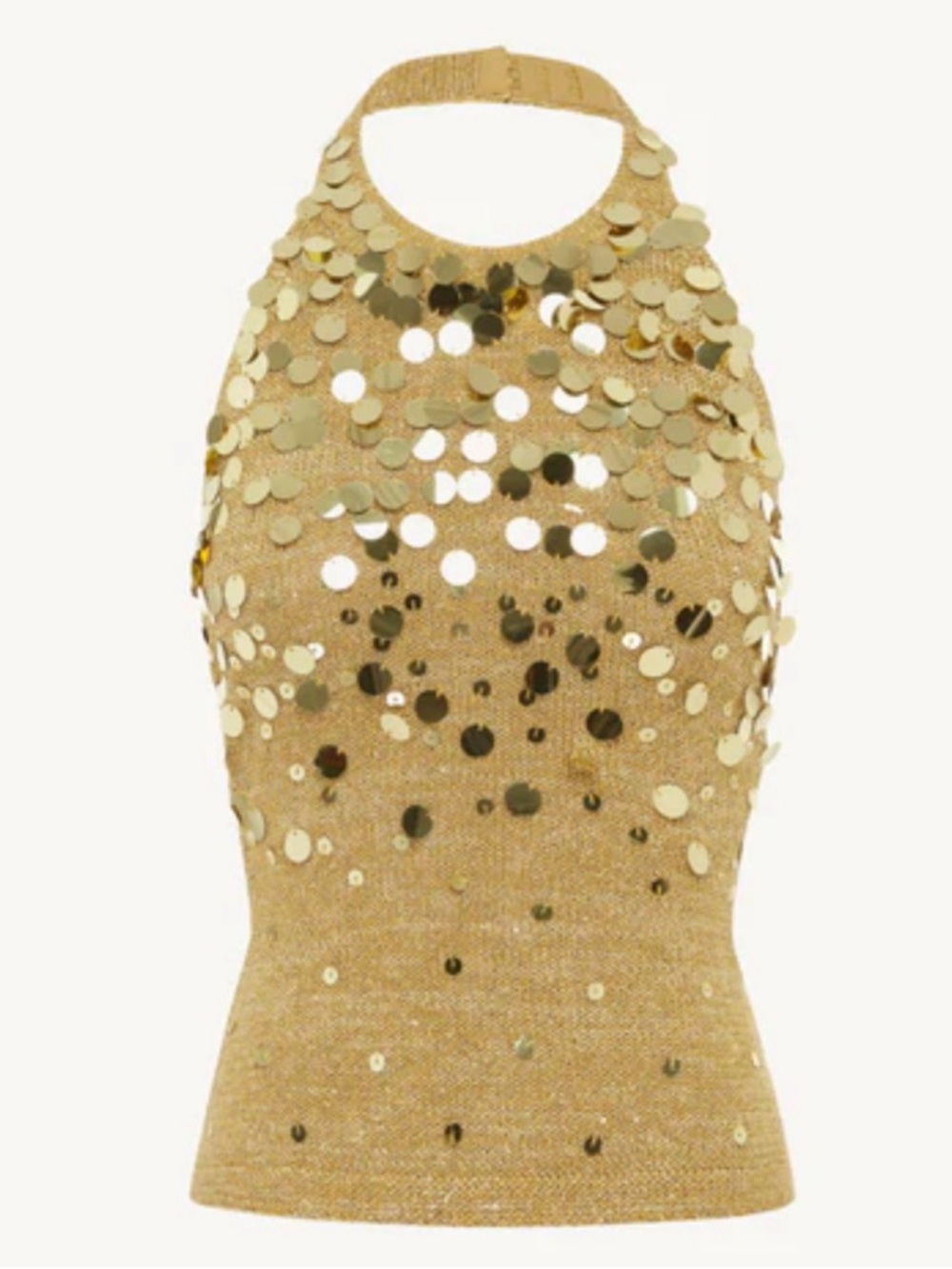 Asta Resort Gold Sequin Halter Knit Top